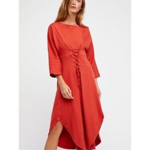 Free People Corset Lace Midi Dress in Orange